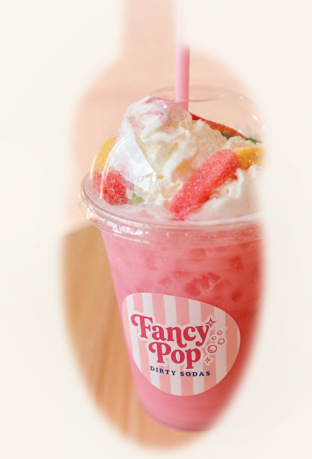 Pink Fancy Pop dirty soda with whipped topping